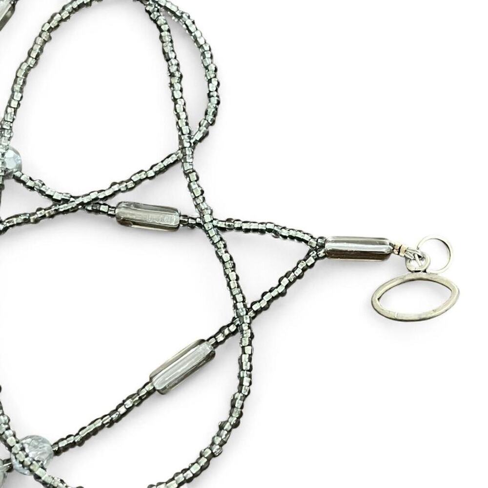 Grey beaded lanyard with silver